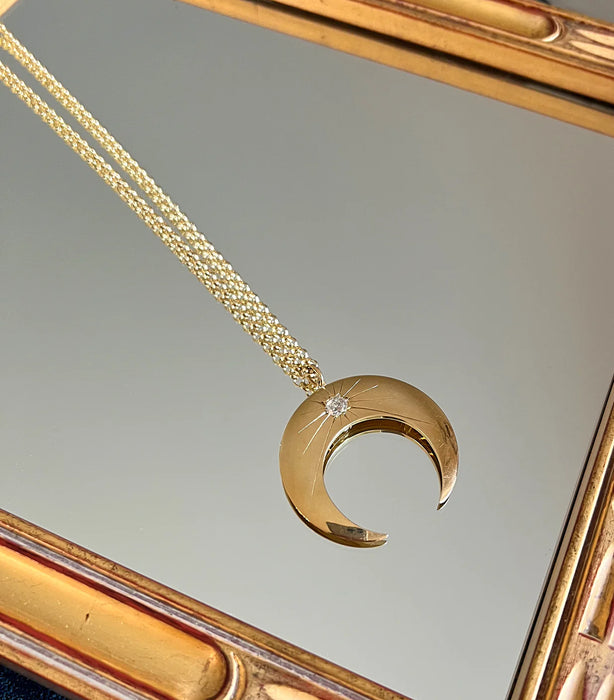 18KYG & Diamond Half Moon Pendant Necklace